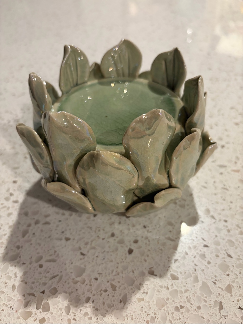 Ceramic Leaf Candle Holder in Sage Green